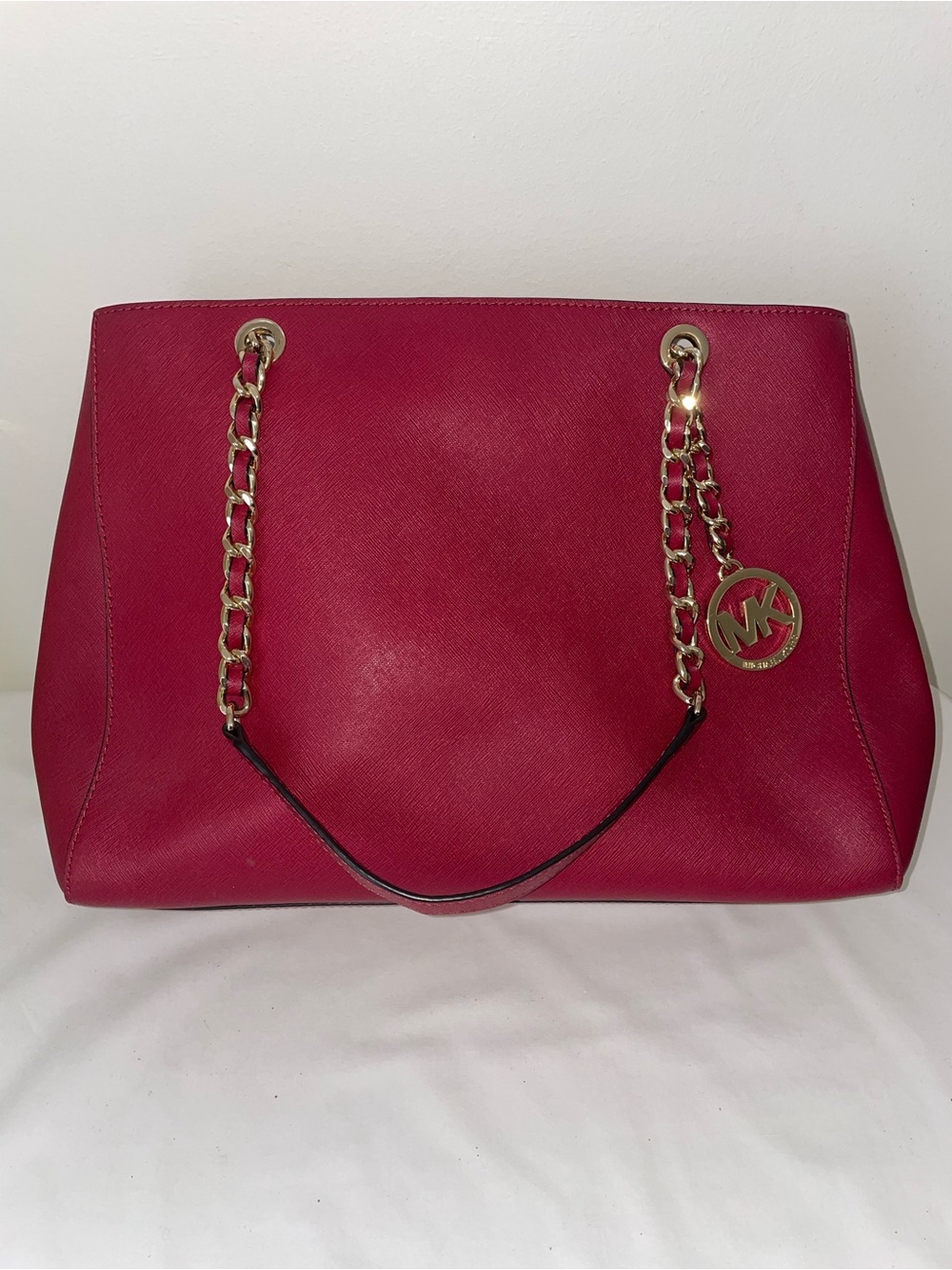 Michael Kors Susannah Large Red Leather Shoulder Tote Purse - Like New